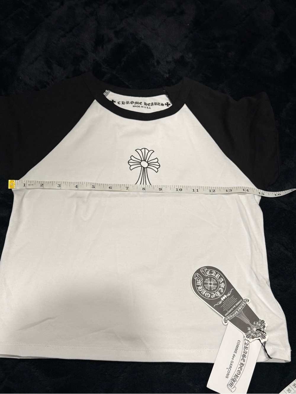 Chrome Hearts Black & White Raglan Tee with Cross Motif